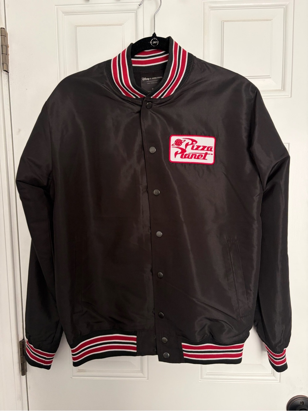 Disney Pizza Planet Black Bomber Jacket with Red & White Trim